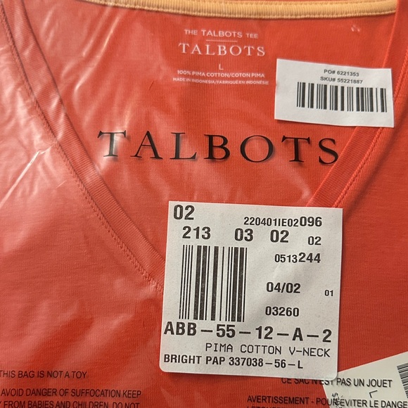 NWT -Talbots Bright Papaya V-Neck Tee - Picture 1 of 3